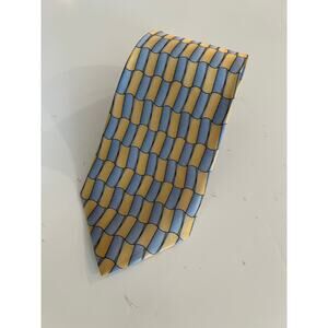 Cocktail Colors 100% Silk Men's Neck Tie Gold & Blue Geometric JL